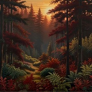 Crimson dusk forest HD metal wall art print 4 x 6 inches